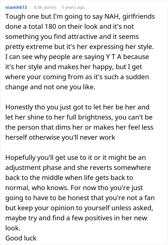Woman Decides To Completely Change Her Style, Ignores Partners Comments About Not Liking It Woman Decides To Completely Change Her Style, Ignores Partners Comments About Not Liking It