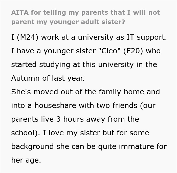 Nosy Parents Want Son To Spy On “Reckless” 20YO Sis, He’s Frustrated As They Ask Him To Take Her In