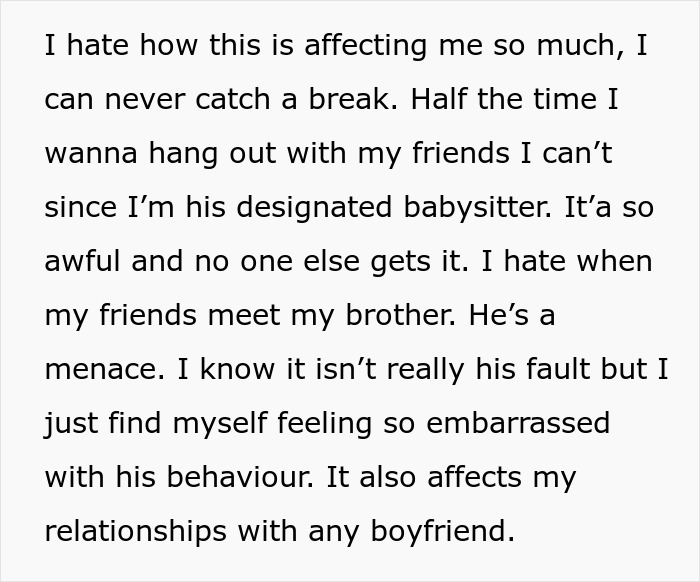 Woman Feels Trapped Taking Care Of Autistic Bro, Crushed As She Has To Put Love And School On Hold Woman Feels Trapped Taking Care Of Autistic Bro, Crushed As She Has To Put Love And School On Hold