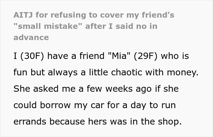 Woman Sets One Rule When Lending Car, Friend Ignores It, Then Downplays Damage And Deflects Blame Woman Sets One Rule When Lending Car, Friend Ignores It, Then Downplays Damage And Deflects Blame