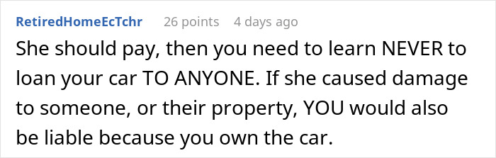 Woman Sets One Rule When Lending Car, Friend Ignores It, Then Downplays Damage And Deflects Blame Woman Sets One Rule When Lending Car, Friend Ignores It, Then Downplays Damage And Deflects Blame