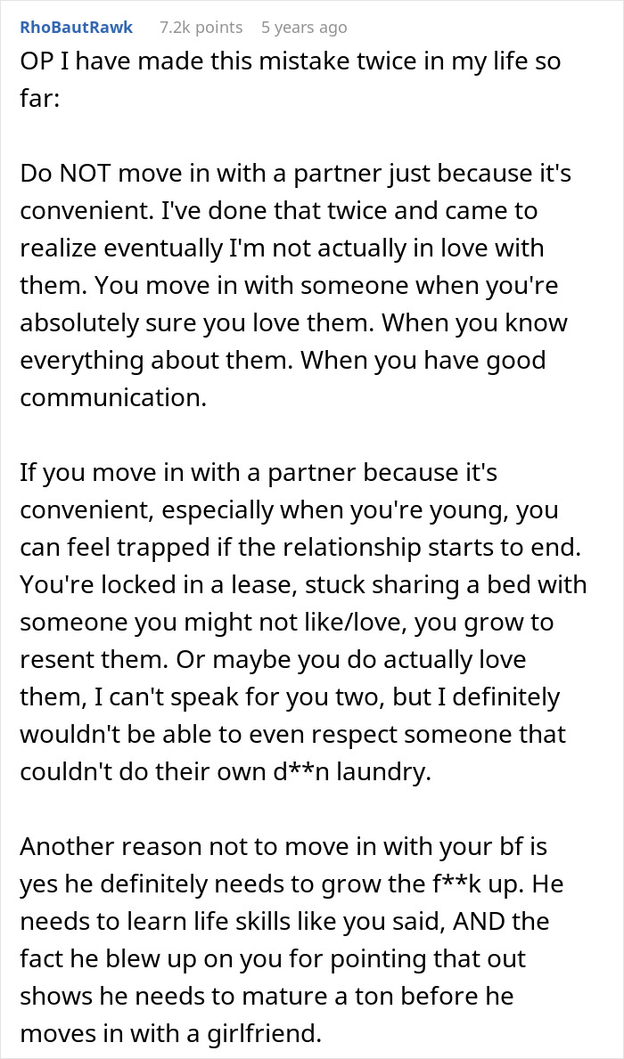 Man Wants To Move Straight From Mom’s House Into GF’s Without Learning A Single Chore, Gets A Reality Check Man Wants To Move Straight From Mom’s House Into GF’s Without Learning A Single Chore, Gets A Reality Check