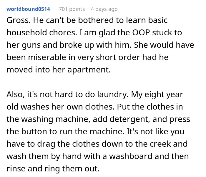 Man Wants To Move Straight From Mom’s House Into GF’s Without Learning A Single Chore, Gets A Reality Check Man Wants To Move Straight From Mom’s House Into GF’s Without Learning A Single Chore, Gets A Reality Check