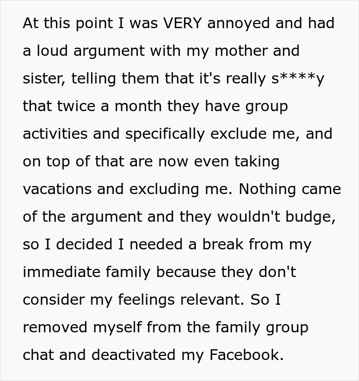 Guy Furious After Family Refuses To Include Him In Girl Days: “I’m Immature And I Need To Grow Up”
