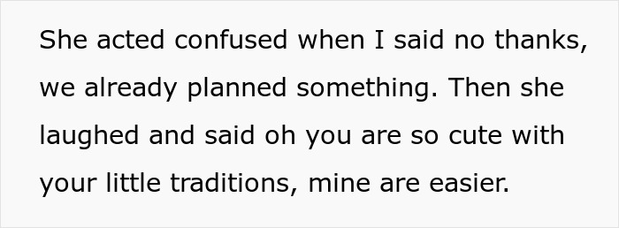 Manipulative MIL Uses Fake Kindness To Steamroll DIL, Ruins Every Single Holiday Tradition She Has Manipulative MIL Uses Fake Kindness To Steamroll DIL, Ruins Every Single Holiday Tradition She Has