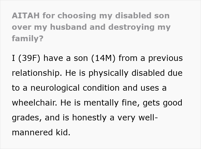 Guy Says Wife’s Disabled Son Is “Hampering Their Normal Life,” Wants Him Out Of The House, She Balks Guy Says Wife’s Disabled Son Is “Hampering Their Normal Life,” Wants Him Out Of The House, She Balks