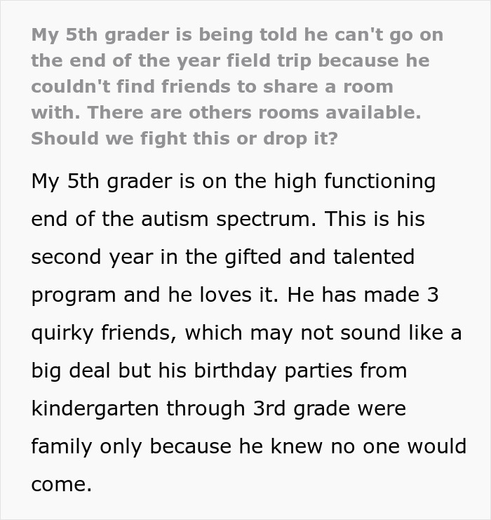 Autistic Kid Humiliated At School And Excluded From Class Trip, His Mom Gets Mad At The Principal Autistic Kid Humiliated At School And Excluded From Class Trip, His Mom Gets Mad At The Principal
