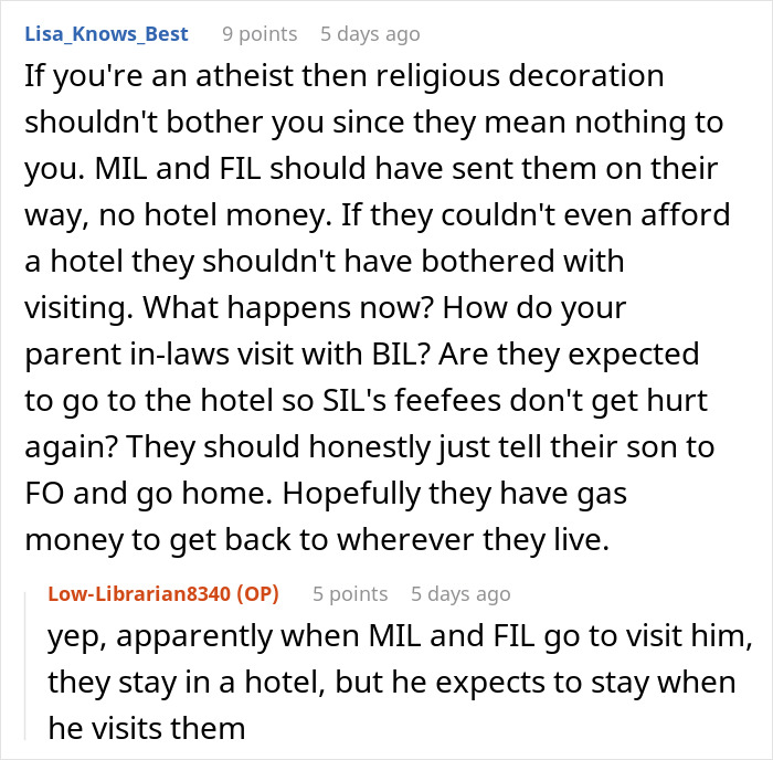 Woman Demands In-Laws Take Down Religious Stuff As It Affects Her Atheism, Mad That They Refuse