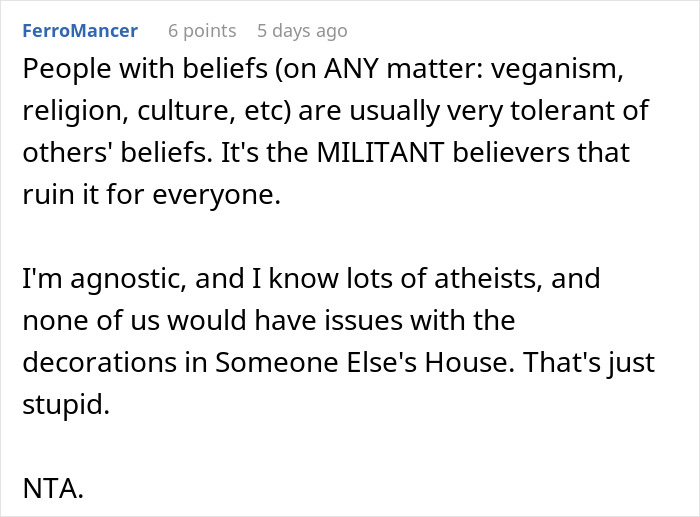 Woman Demands In-Laws Take Down Religious Stuff As It Affects Her Atheism, Mad That They Refuse