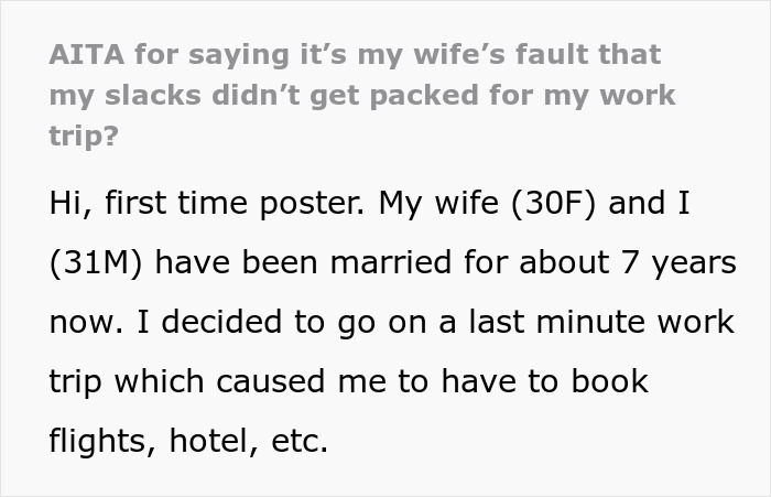 Man Tries To Blame Wife For Having No Slacks For His Business Trip, Internet Is Not Having It