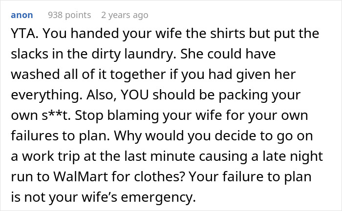 Man Tries To Blame Wife For Having No Slacks For His Business Trip, Internet Is Not Having It
