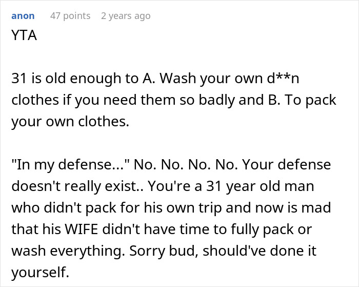 Man Tries To Blame Wife For Having No Slacks For His Business Trip, Internet Is Not Having It