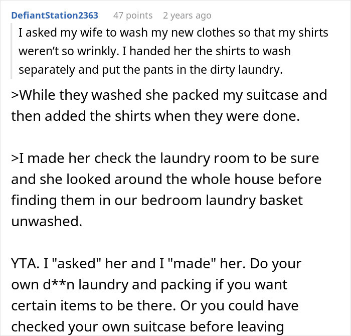 Man Tries To Blame Wife For Having No Slacks For His Business Trip, Internet Is Not Having It