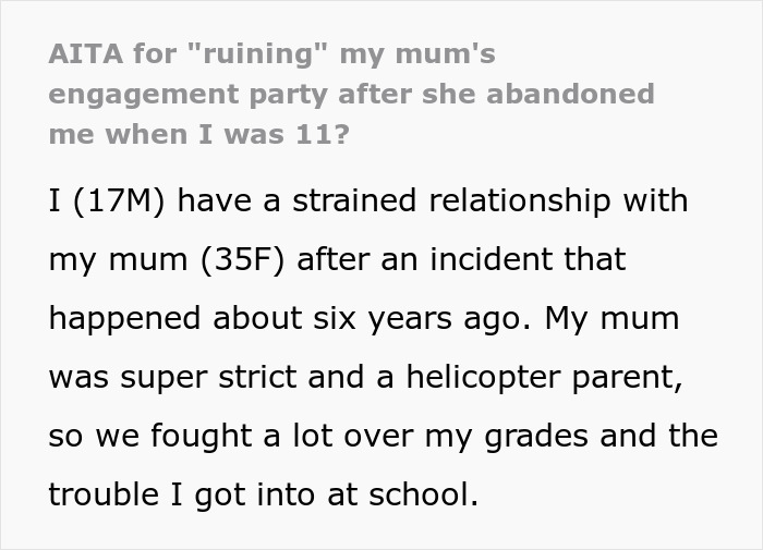 Teen Still Hurt 6 Years After Mom Abandoned Him Because Of A Tantrum, Lashes Out At Her Engagement Party Teen Still Hurt 6 Years After Mom Abandoned Him Because Of A Tantrum, Lashes Out At Her Engagement Party