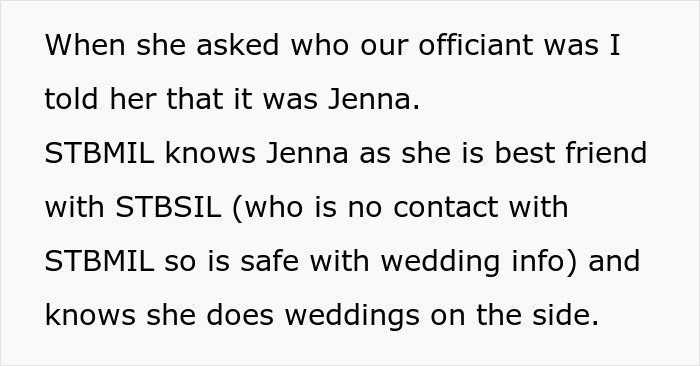Bride Discovers MIL Tried To Get Officiant To Leave, Not Realizing Bride Is Officiant’s Employer Bride Discovers MIL Tried To Get Officiant To Leave, Not Realizing Bride Is Officiant’s Employer