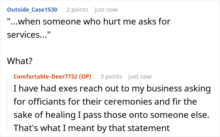 Bride Discovers MIL Tried To Get Officiant To Leave, Not Realizing Bride Is Officiant’s Employer Bride Discovers MIL Tried To Get Officiant To Leave, Not Realizing Bride Is Officiant’s Employer