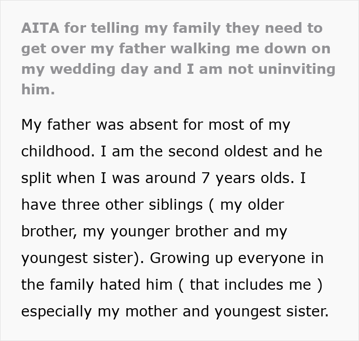 Woman Forgives Absent Father, 10 Years Later Wants Him To Walk Her Down The Aisle, Mom Loses It Woman Forgives Absent Father, 10 Years Later Wants Him To Walk Her Down The Aisle, Mom Loses It