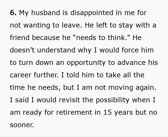 Woman Refuses To Move Again After Spending Decades Relocating For Husband’s Career Woman Refuses To Move Again After Spending Decades Relocating For Husband’s Career