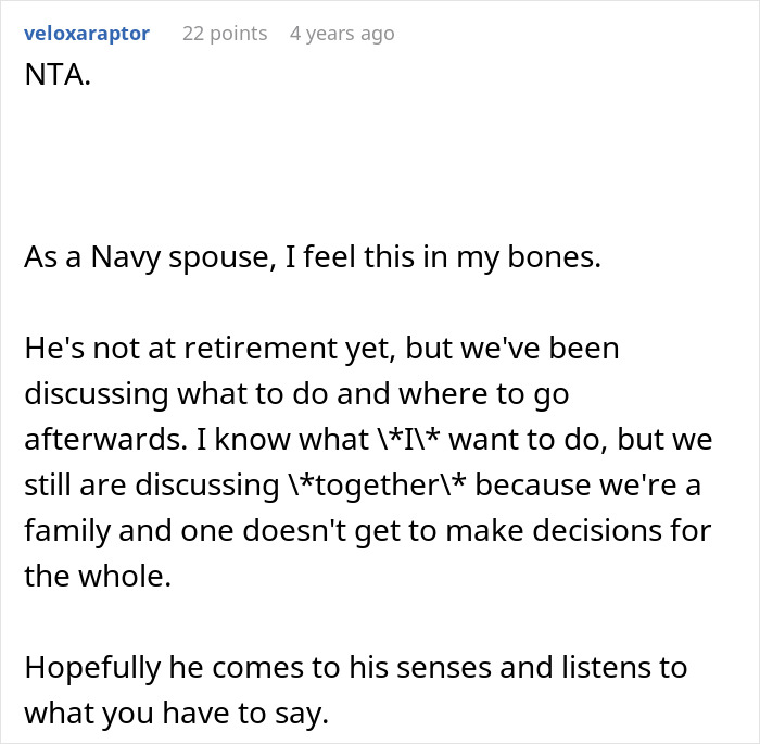 Woman Refuses To Move Again After Spending Decades Relocating For Husband’s Career Woman Refuses To Move Again After Spending Decades Relocating For Husband’s Career