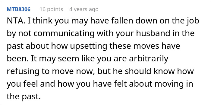 Woman Refuses To Move Again After Spending Decades Relocating For Husband’s Career Woman Refuses To Move Again After Spending Decades Relocating For Husband’s Career