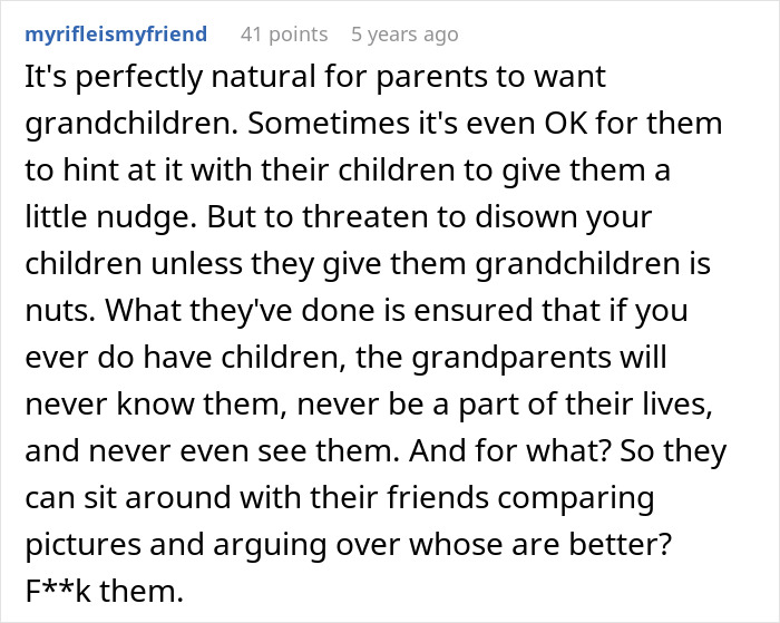 Man’s Parents Try To Guilt-Trip Couple Into Having Kids, Threaten To Disinherit Them Man’s Parents Try To Guilt-Trip Couple Into Having Kids, Threaten To Disinherit Them
