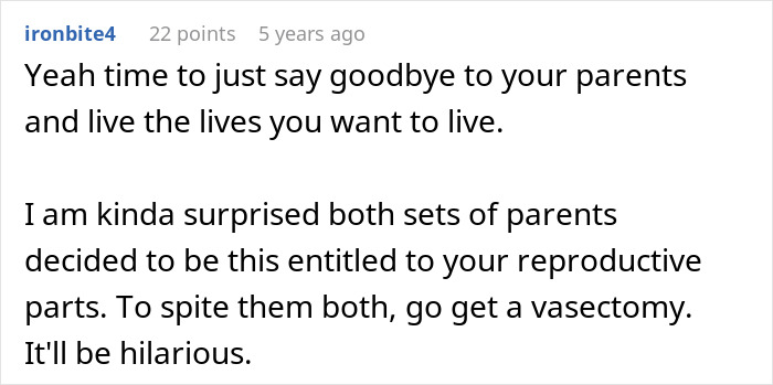Man’s Parents Try To Guilt-Trip Couple Into Having Kids, Threaten To Disinherit Them Man’s Parents Try To Guilt-Trip Couple Into Having Kids, Threaten To Disinherit Them