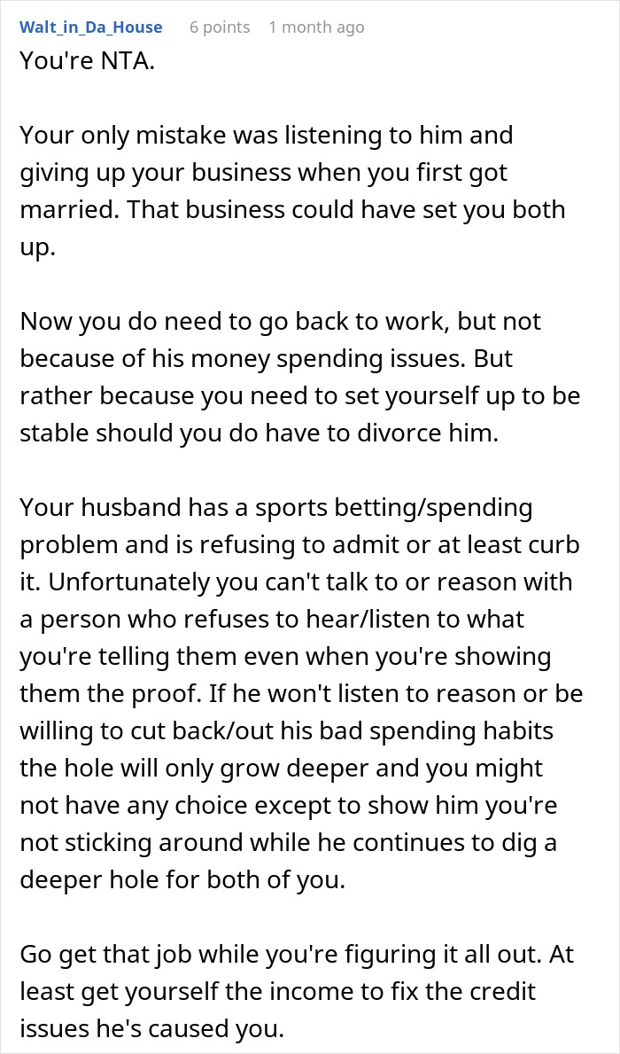 Husband Blames SAHM Wife For Financial Problems, Tells Her To Get A Job, She Gets Divorced Instead Husband Blames SAHM Wife For Financial Problems, Tells Her To Get A Job, She Gets Divorced Instead