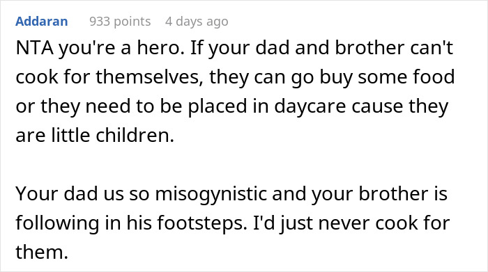Entitled Dad And Son Expect Daughter To Cook For Them, Mad As She Refuses To Enable Their Laziness Entitled Dad And Son Expect Daughter To Cook For Them, Mad As She Refuses To Enable Their Laziness