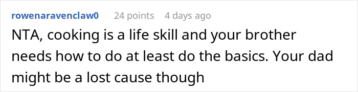 Entitled Dad And Son Expect Daughter To Cook For Them, Mad As She Refuses To Enable Their Laziness Entitled Dad And Son Expect Daughter To Cook For Them, Mad As She Refuses To Enable Their Laziness