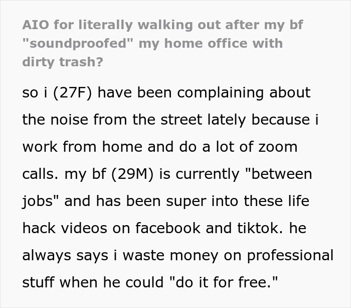 DIY-Lover Uses Stinky Egg Cartons To Soundproof GF’s Home Office, Livid As She Absolutely Hates It DIY-Lover Uses Stinky Egg Cartons To Soundproof GF’s Home Office, Livid As She Absolutely Hates It