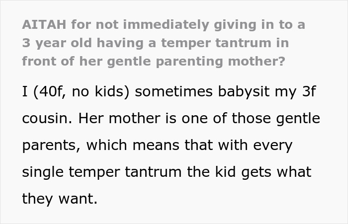 40YO Sick Of Mom Spoiling Her 3YO Cousin Rotten, Gets Snubbed For Refusing To Bow To Her Tantrum 40YO Sick Of Mom Spoiling Her 3YO Cousin Rotten, Gets Snubbed For Refusing To Bow To Her Tantrum