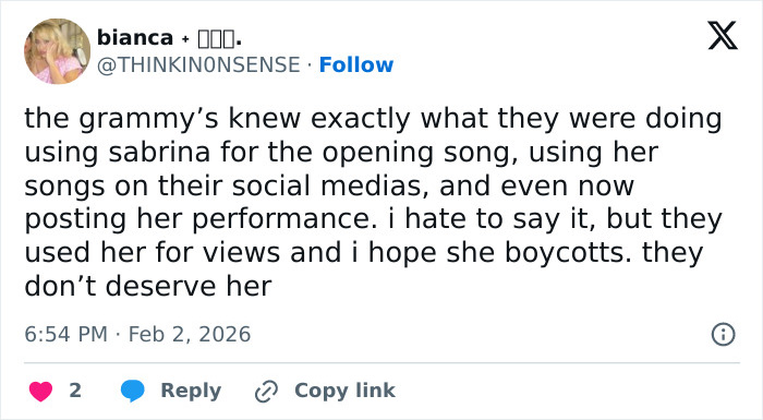 “She Should Boycott”: Sabrina Carpenter&rsquo;s Raw Reaction To Six Grammy Losses Leaves Fans Emotional