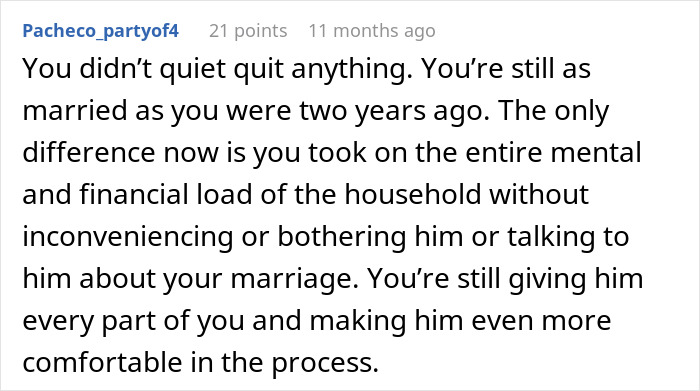 “Co-Parenting Roommates”: A Manchild Ends Up Causing His Wife To “Quiet Quit” Their Marriage “Co-Parenting Roommates”: A Manchild Ends Up Causing His Wife To “Quiet Quit” Their Marriage