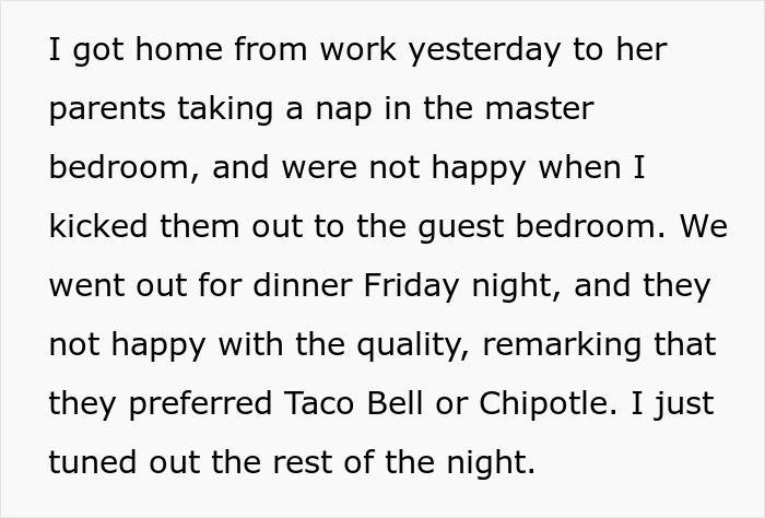 GF’s Parents Come For A Visit, Problems Begin When They Insist On Having Suite Bedroom And BF’s Car GF’s Parents Come For A Visit, Problems Begin When They Insist On Having Suite Bedroom And BF’s Car