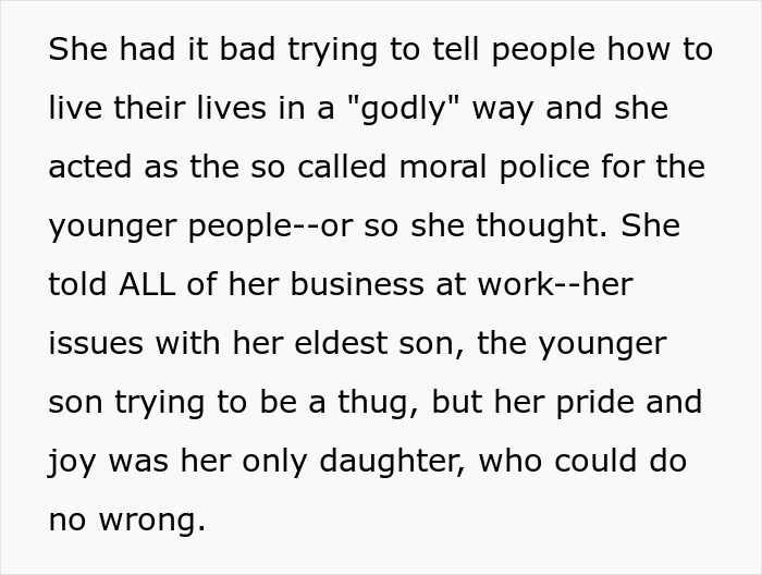 “Righteous” Woman Judges Coworker’s Life Choices, Somehow Forgets Hers Don’t Match The Same Morals “Righteous” Woman Judges Coworker’s Life Choices, Somehow Forgets Hers Don’t Match The Same Morals