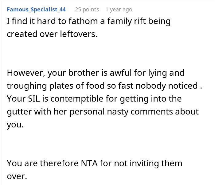 Guy Eats Leftovers, Fears Telling Wife And Blames Sister, SIL Starts Insulting Her Weight And Job Guy Eats Leftovers, Fears Telling Wife And Blames Sister, SIL Starts Insulting Her Weight And Job
