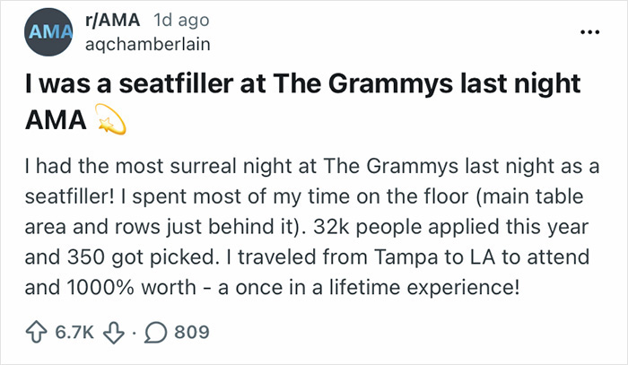 Grammy Seatfiller Reveals The Harsh Rules They Face During The Event And People Can’t Believe It