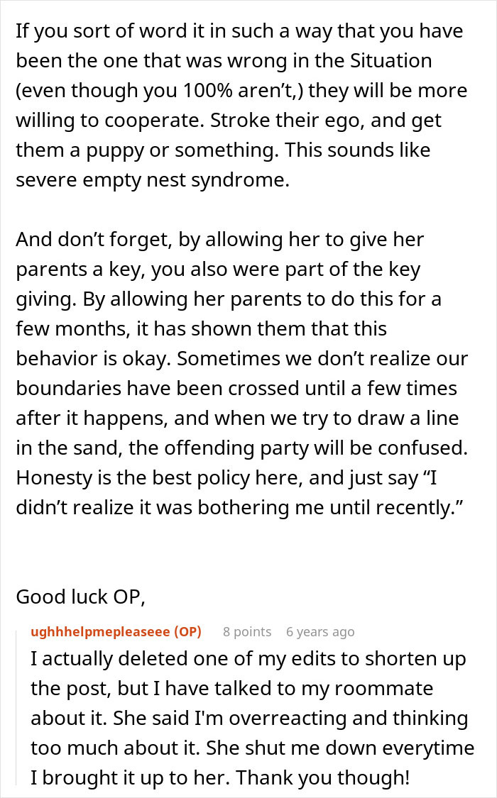 Woman Stunned As Roommate&rsquo;s Parents Use Spare Key To Let Themselves In And Act Like Babysitters