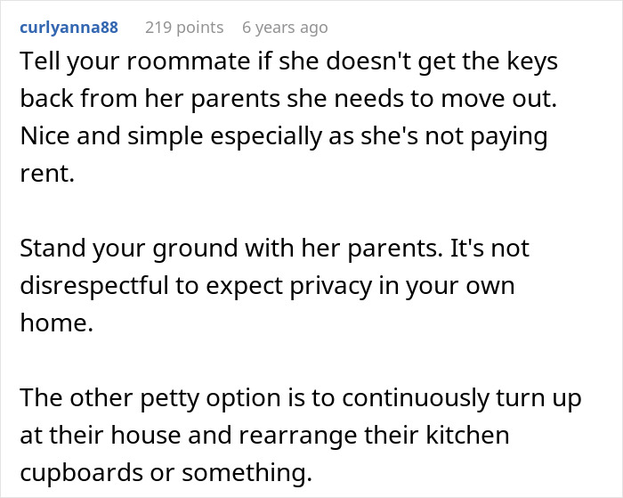 Woman Stunned As Roommate&rsquo;s Parents Use Spare Key To Let Themselves In And Act Like Babysitters