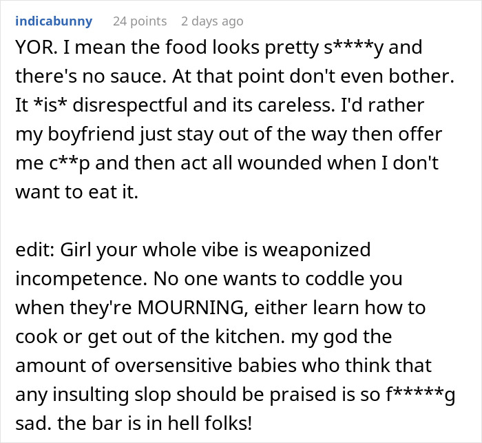 Woman Brings Leftovers To Support Boyfriend In Mourning, Gets Berated Over “Inedible” Food