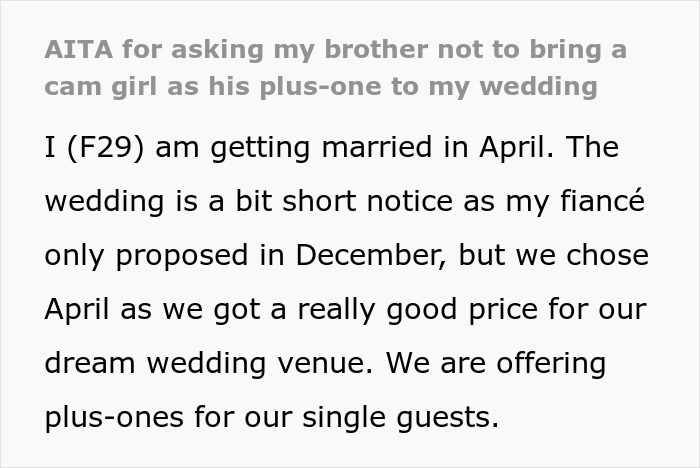 Guy Picks Sister&rsquo;s Wedding To Debut His Cam Girl Date, Loses It When Bride Says Absolutely Not