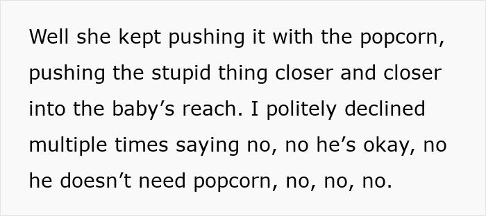 Boundary-Stomping Granny Tries To Feed 1YO Popcorn, Acts Offended When Daughter Leaves With The Baby
