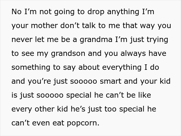 Boundary-Stomping Granny Tries To Feed 1YO Popcorn, Acts Offended When Daughter Leaves With The Baby