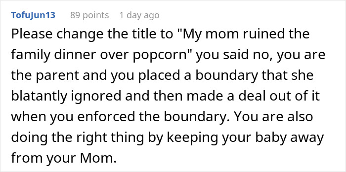 Boundary-Stomping Granny Tries To Feed 1YO Popcorn, Acts Offended When Daughter Leaves With The Baby