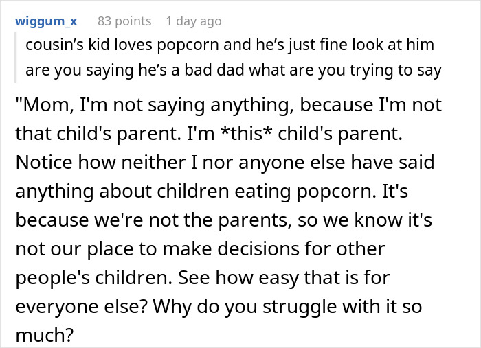 Boundary-Stomping Granny Tries To Feed 1YO Popcorn, Acts Offended When Daughter Leaves With The Baby