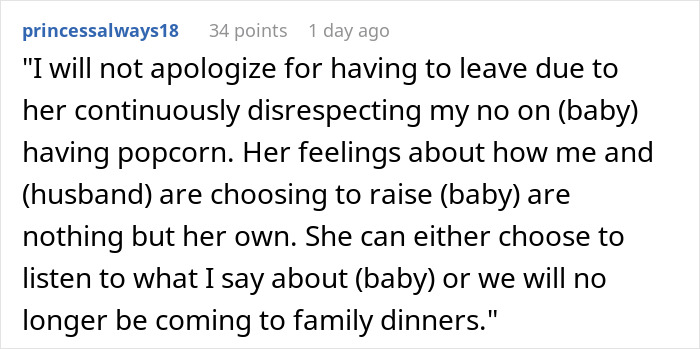 Boundary-Stomping Granny Tries To Feed 1YO Popcorn, Acts Offended When Daughter Leaves With The Baby