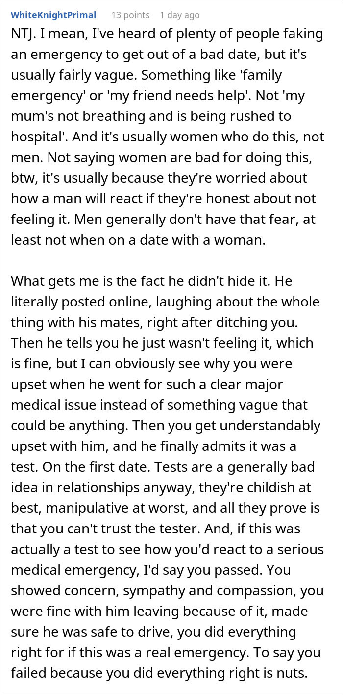 “He Tested Me”: A First Date Goes Horribly Wrong When A Guy Fakes An Emergency But Gets Caught “He Tested Me”: A First Date Goes Horribly Wrong When A Guy Fakes An Emergency But Gets Caught