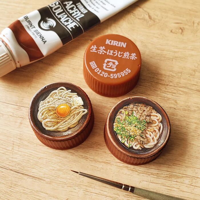This Artist Paints Tiny Food-Inspired Masterpieces On Bottle Caps With Mindblowing Details (50 Pics)