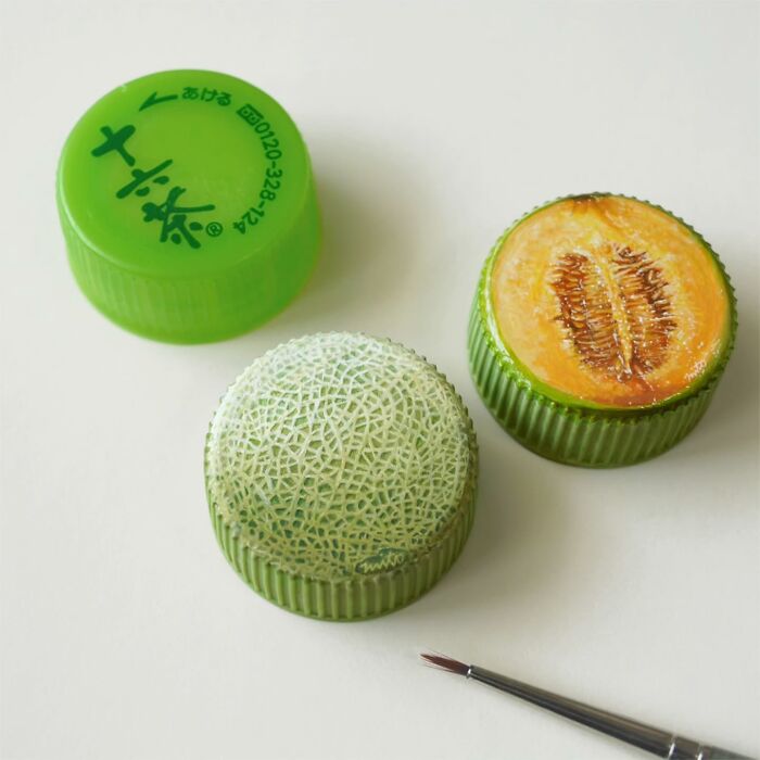 This Artist Paints Tiny Food-Inspired Masterpieces On Bottle Caps With Mindblowing Details (50 Pics)