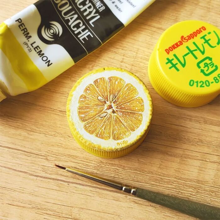 This Artist Paints Tiny Food-Inspired Masterpieces On Bottle Caps With Mindblowing Details (50 Pics)